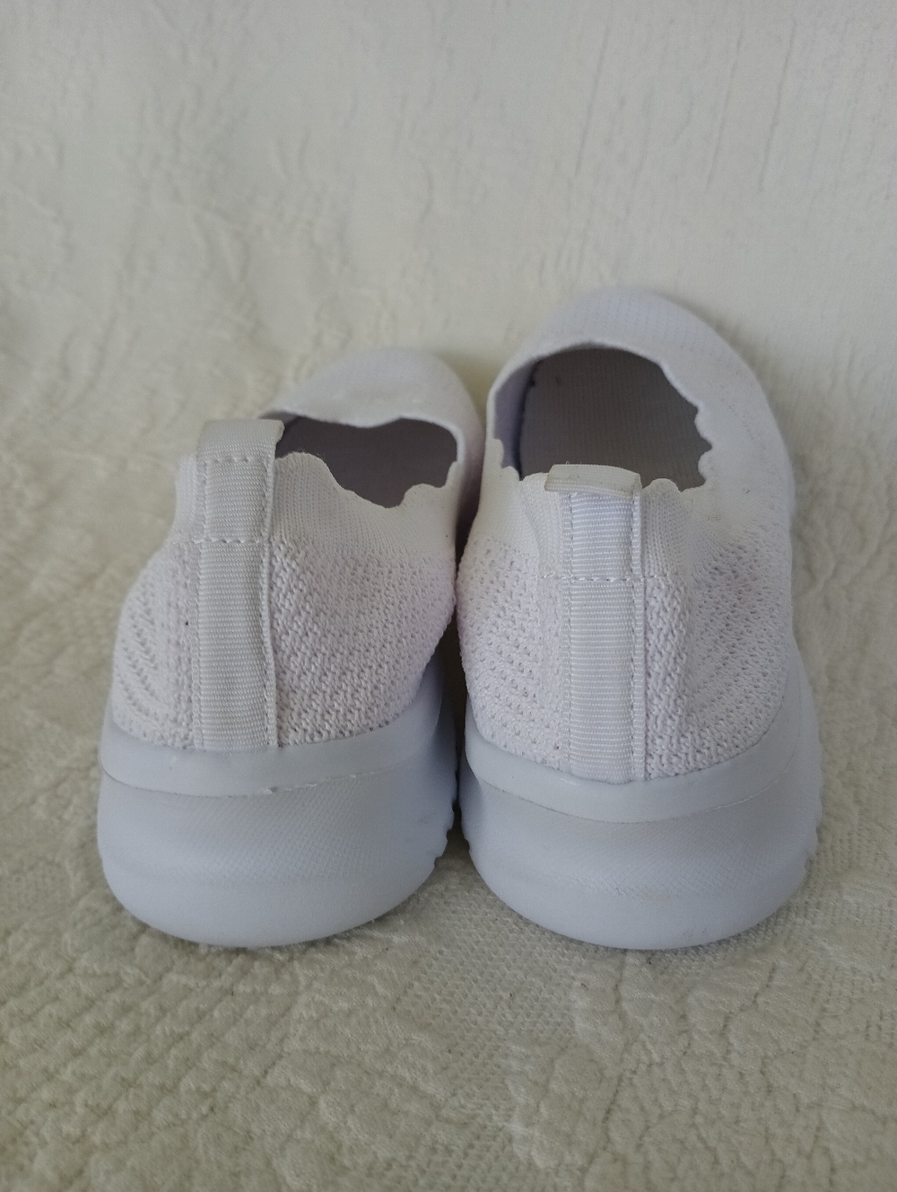 White Scalloped Knit Slip-on Sneakers Comfy Cushioned Lightweight Simple Femme - Picture 5 of 8